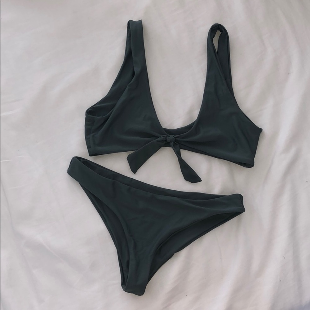Green Zaful tie front bikini